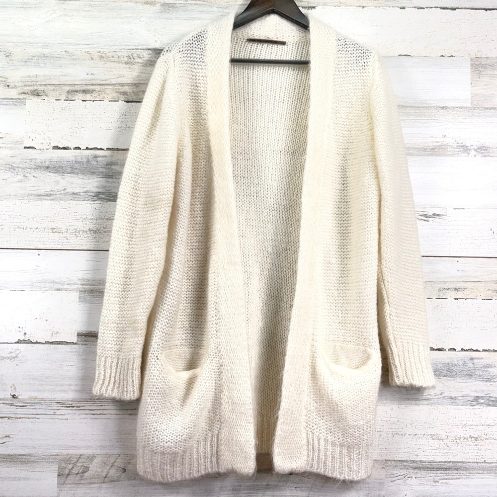 The Hackbarths Cream Mohair Blend Oversized Long Cardigan Sweater Made in Italy
